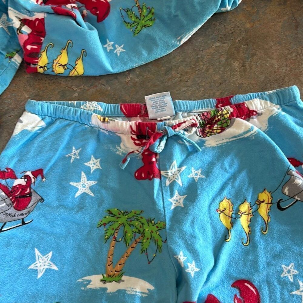 Nick & Nora Santa Claws Flannel Pajama Set Holiday Christmas Lobster Santa Seaho - Picture 8 of 10
